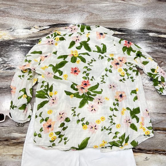 Croft & Barrow Sheer Floral Button Front Shirt XL - Picture 7 of 7